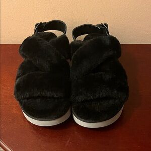 Koolaburra Black Fuzzy  Sandals by Ugg